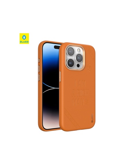 Blueo Apple Uyumlu iPhone 14 Pro Max Turuncu Deri Punk Premium Telefon