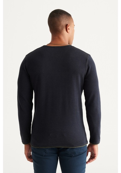 AC&Co / Altınyıldız Classics Erkek Lacı Hakı Standart Fit Normal Kesim Bisiklet Yaka Pamuklu Triko Kazak Lacivert - Haki AC&Co / Altınyıldız Classics Erkek Lacı Hakı Standart Fit Normal Kesim Bisiklet Yaka Pamuklu Triko Kazak Lacivert - Haki