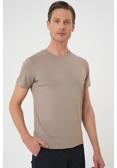 Efor Slim Fit Bisiklet Yaka Düz Pamuklu Vizon Tişört Ts 823 Vizon