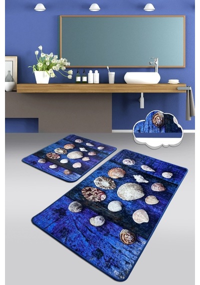 Sea Shell 2 Li Set Banyo Halısı Paspas Yıkanabilir Çok Renkli