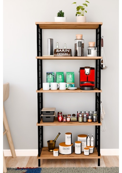 5 Raflı Çevir Kur Çok Amaçlı Raf Tel Yan Panel, Açık Raf Sistemli Metal Gövdeli Organizer Dolap Atlantik Çam