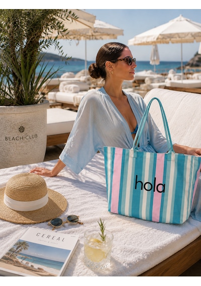 İcone Bag Icone Degrade Baskılı Kanvas Omuz Çantası, Degrade Plaj Çantası, Plaj Çantası, Beach Bag Mavi - Yeşil