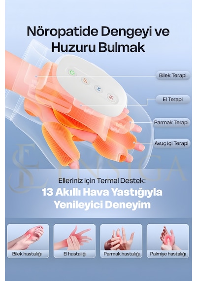5 Seviyeli Elektrikli El Masajı Sıcak Kompres Masajı Hava Sıkıştırma Titreşim Masajı Parmak Masajı Beyaz