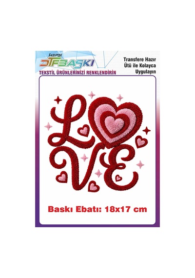 Örgü Görünümlü Love Yazısı Kalp Ütü İle Yapışan Tişört Tekstil Baskı 3160