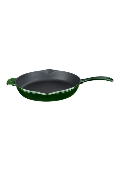 Lava Döküm Yuvarlak Kızartma Tavası Çap Ø 28cm. Döküm Demir Yekpare Saplı Premium Serisi. - Majolica Yeşil Yeşil