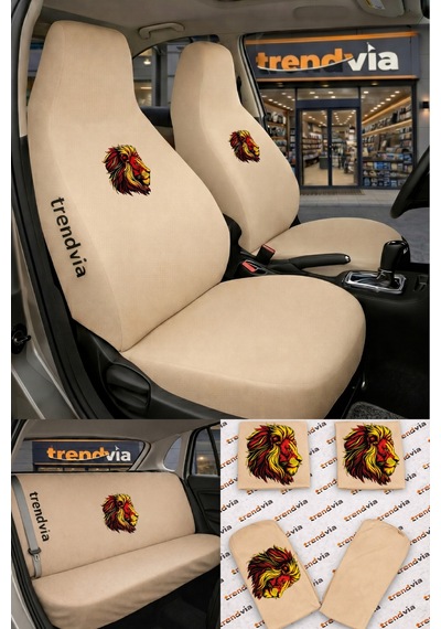 Aslan Logolu Oto Koltuk Kılıfı Ön Arka Set Penye Likralı Universal Koltuk Koruyucu Servis Kılıfı 02278294