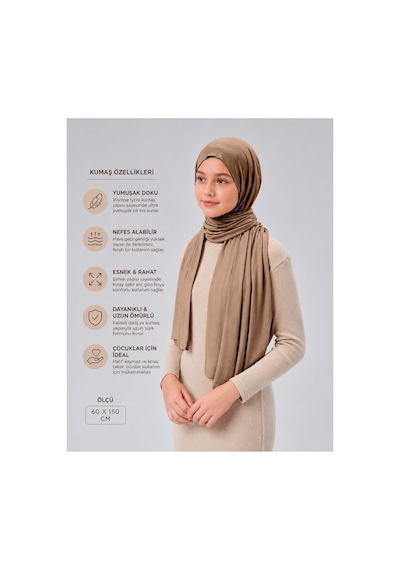 Sonbaharmoda Kız Çocuk Penye Şal, Viskon Likralı, 60x150 Cm, 10-12 Yaş, Tesettür Şal. Sütlü Kahve