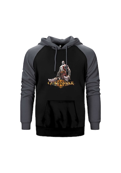 God Of War Kratos Siluet Logo Gri Renk Reglan Kol Kapşonlu Sweatshirt Gri