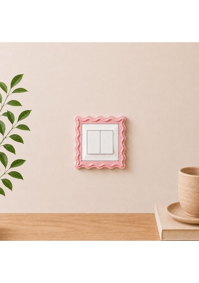 3 Adet Dalga Desenli Priz Ve Anahtar Çerçevesi Yapışkanlı 3 Adet Şık Tasarım Standart Ölçü 8.5 Cm İç Çap Pembe