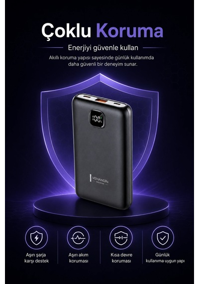 Cep Telefonu Uyumlu 10000 Mah Dijital Göstergeli Hızlı Şarj Powerbank Çok Renkli