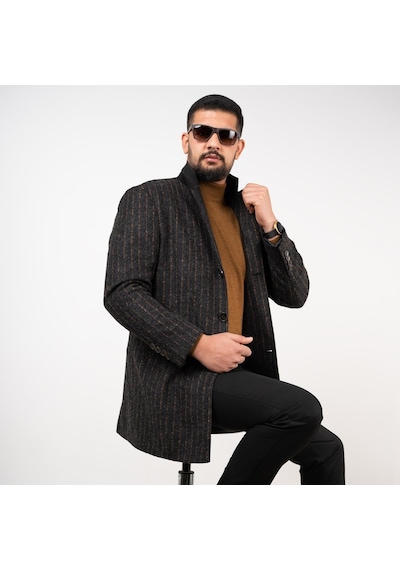 Sir Çizgili Erkek Regular Fit Kaşe Kaban