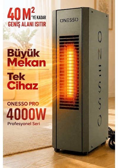 Onesso Pro 4000w Sessiz Elektrikli Fanlı Isıtıcı - 3 Modlu Termostatlı 40m²'ye Kadar Etkili, 2sn Hızlı Isınma, Ev & Ofis & Atölye 2 Yıl li