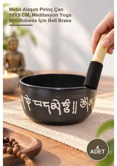 4 Adet Meditasyon Çanı Metal Alaşım Pirinç Çan 18x9 Cm, Meditasyon Yoga Mindfulness İçin Bell Brass