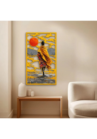 Altın Güneşe Yürüyen Kadın - Metal Tablo - Dec0285 29 X 50 Cm Çok Renkli
