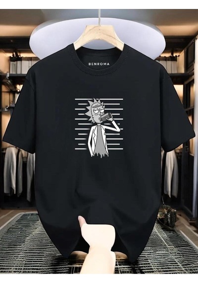 Adam Baskılı Oversize Siyah T-shirt SIYAH