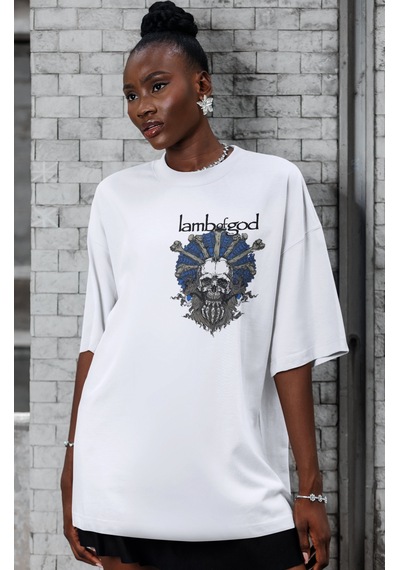 Lamb Of God Rock Metal Müzik Grubu Sırt Baskılı Unisex Oversize T Beyaz