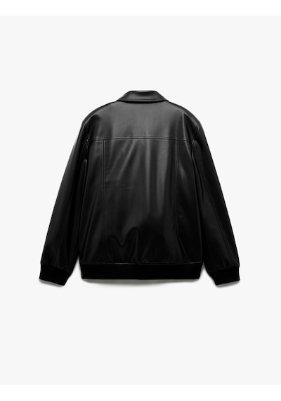 Koton Slim Fit Gömlek Yaka Fermuarlı Cep Detaylı Suni Deri Ceket Siyah 6wam20098hw Siyah