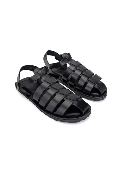 Sandals Factory Erkek Hakiki Deri Siyah Düz Sandalet 741 M5047 Erk Sndlt Y24 Black Siyah