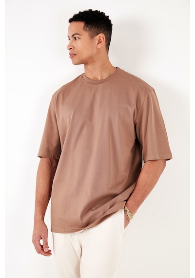 Buratti Pamuklu Oversize Bisiklet Yaka Basic Erkek T Shirt 5902365 Toprak