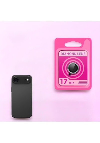 İphone 17 Air Uyumlu Premium Kalite Parmak İzi Tutmaz Renkli Taşlı Kamera Lens Koruyucu Siyah