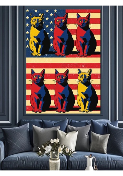 Renkli Kedi Pop Art Dekoratif Kanvas - Mdf Ahşap Tablo