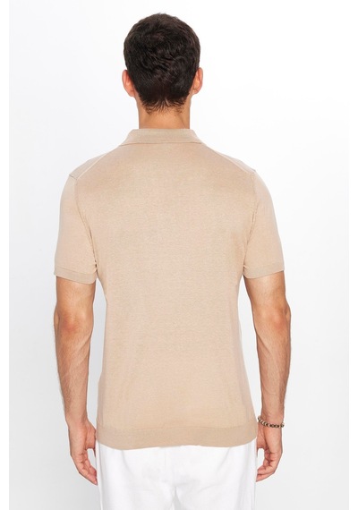Tudors Erkek Slim Fit Dar Kesim Pamuklu Örme Triko Taş Polo Yaka Tişört-31427-taş Taş