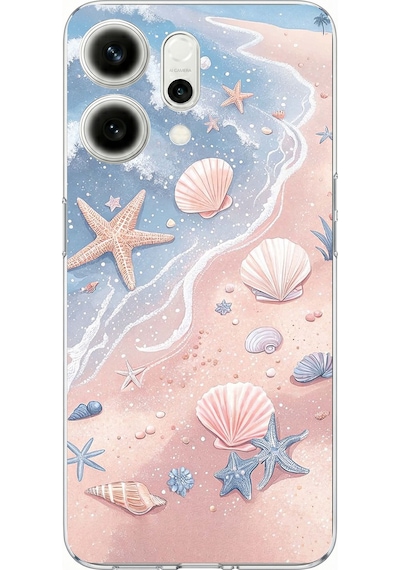 Oppo Reno 14 5g Uyumlu Sahil Deniz Kabuğu Baskılı Silikon Kılıf Renkli