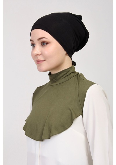 Manolyaşal İslamic Hijab Düz Balıkçı Yakalı Kurtarıcı Boyunluk Haki