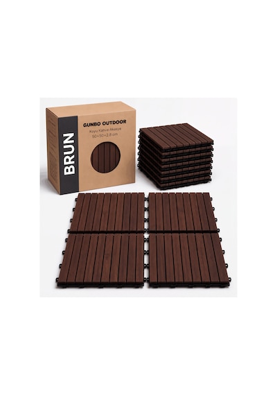 %100 Akasya Ahşap Deck Karo 50x50 Cm Geçmeli Click Sistem 1 Koli 4 Adet 1 M² Balkon Teras Bahçe Havuz Banyo