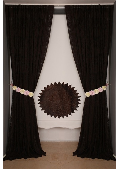 Damaks Acı Kahve Hazır Dikilmiş Pileli Fon Perde 300x260 Cm