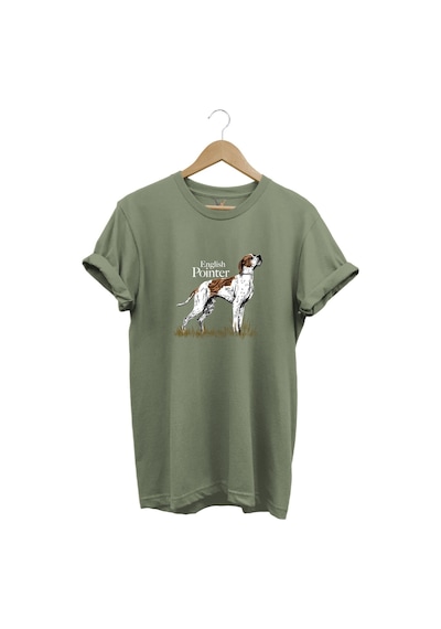 Hunting Avcılık English Pointer Av Köpeği Baskılı %100 Pamuk Regular Fit Unisex T-shirt Haki