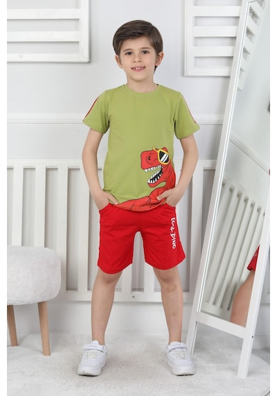 Dinozor Baskı Erkek Çocuk Takım-90429 Yeşil