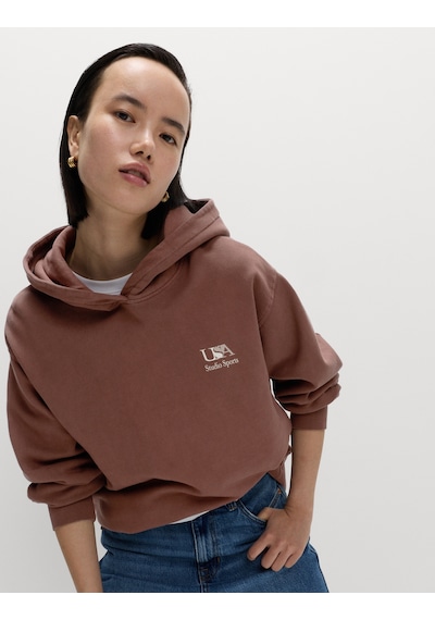 Marks & Spencer Saf Pamuk Grafik Baskılı Kapüşonlu Sweatshirt T41003216C Kahverengi