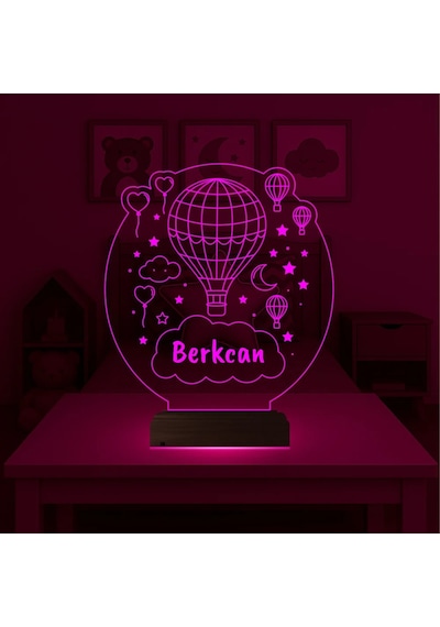 Luvivia Çocuk Odası Hediye Balon Kalp Kişiye Özel 3d Lamba - Masa Gece Lambası Şeffaf