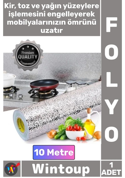 Folyo Isıya Dayanıklı Yapışkanlı Kolay Silinebilir Mutfak Tezgah Üstü Folyo Gümüş 40 Cm X 10 Metre