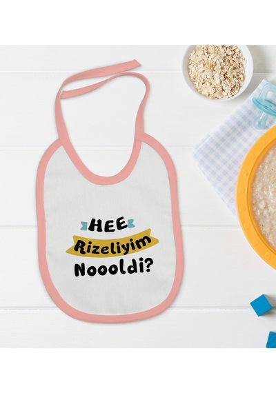 BK Kids Rizeliyim Tasarımlı Pembe Bebek Mama Önlüğü-2 Pembe