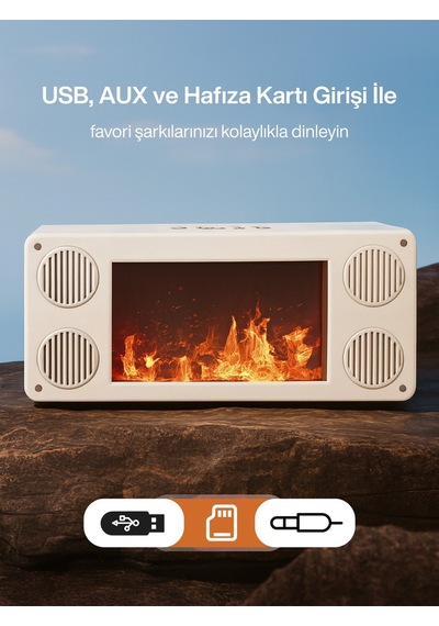 Şömine Alev Efektli Bluetooth Hoparlör I Fm Radyo I Usb Girişli I Hafıza Kartlı I Type-c Şarjlı
