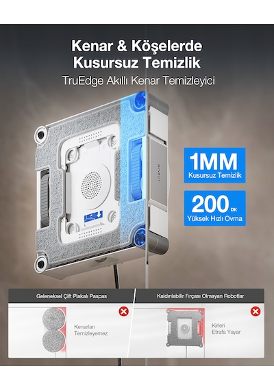 Ecovacs Winbot W3 Omni Cam Silme Robotu Ve Cam Silme Solüsyonu Gri