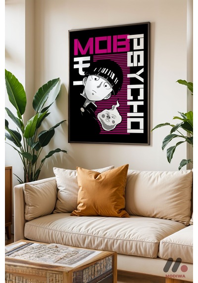 Mob Psycho 100 Anime Poster, Siyah Çerçeveli Duvar Tablosu - Anime Severlere Özel Hediye