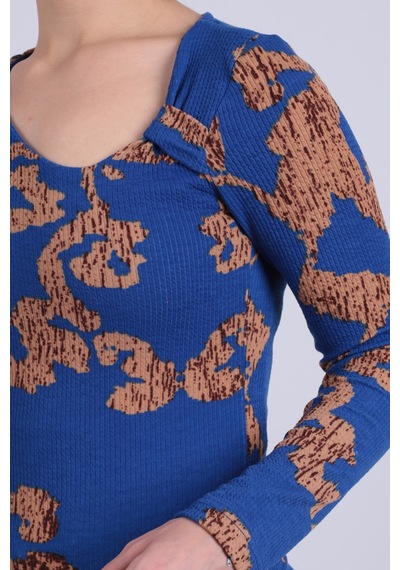 Armonika Kadın Mavi-bej Asimetrik Yaka Detaylı Bluz Arm-26k001046