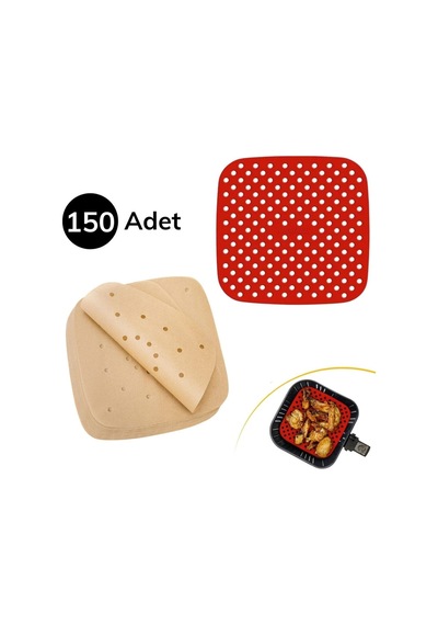 150 Adet Kare Model Pişirme Kağıdı Ve Silikon Airfryer Matı 21,5 Cm Plastik Beyaz Diğer