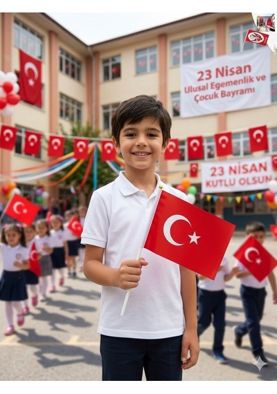 Premium 23 Nisan Türk Bayrağı - 50 Adet Toptan Paket Alpaka Kumaş Plastik Saplı 20x30cm Tek Ebat
