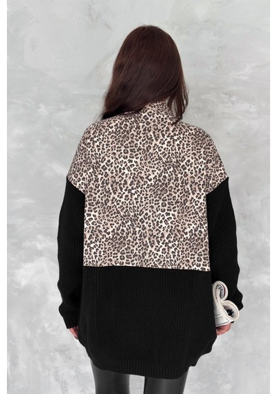 Femelle Kadın Kahverengi Standart Beden Leopar Desen Triko Detaylı Tasarım Oversize Kot Ceket Femelle Kadın Kahverengi Standart Beden Leopar Desen Triko Detaylı Tasarım Oversize Kot Ceket
