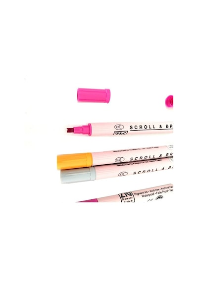 Zig Scroll & Brush Çift Çizgi Ve Fırça Uçlu Kaligrafi Kalemi, Davetiye Kalemi-4 Adet