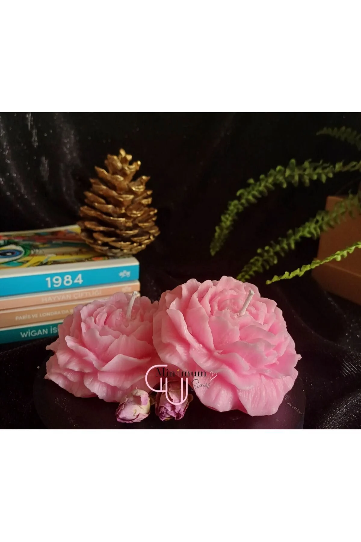 2'li Şakayık Pembe Renk Gül Kokulu Dekoratif Mum