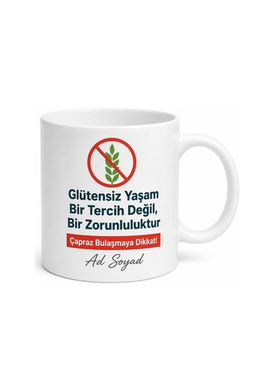 Çölyak Hastalığı Farkındalığı Glütensiz Yaşam Çapraz Bulaşma Dikkat Kupa Bardak Hediye Beyaz / Çok Renkli