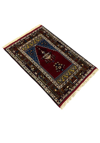 El Dokuma Sıfır Yahyalı Seccade 85x126 Kök Boya %100 Yün Namazlık Lacivert
