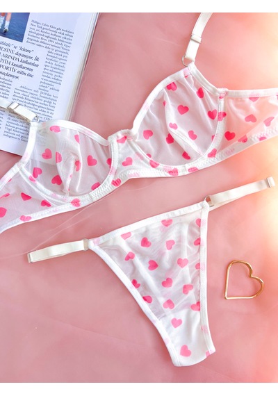 Arinda Lovely Pembe Kalp Desenli Tül Balenli Balenli Kapsız Nefes Alabilen Rahat Sütyen Tanga Alt Üst İç Çamaşırı Takımı 2 Parça Pembe - Ekru Arinda Lovely Pembe Kalp Desenli Tül Balenli Balenli Kapsız Nefes Alabilen Rahat Sütyen Tanga Alt Üst İç Çamaşırı Takımı 2 Parça Pembe - Ekru