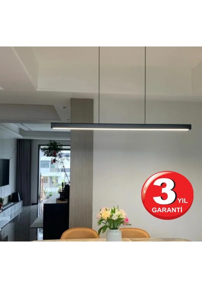Linear 150cm Siyah Kasa Ledli Sarkıt Modern Led Avize, Salon, Mutfak, Masa Üstü Avize Aydınlatma Doğal