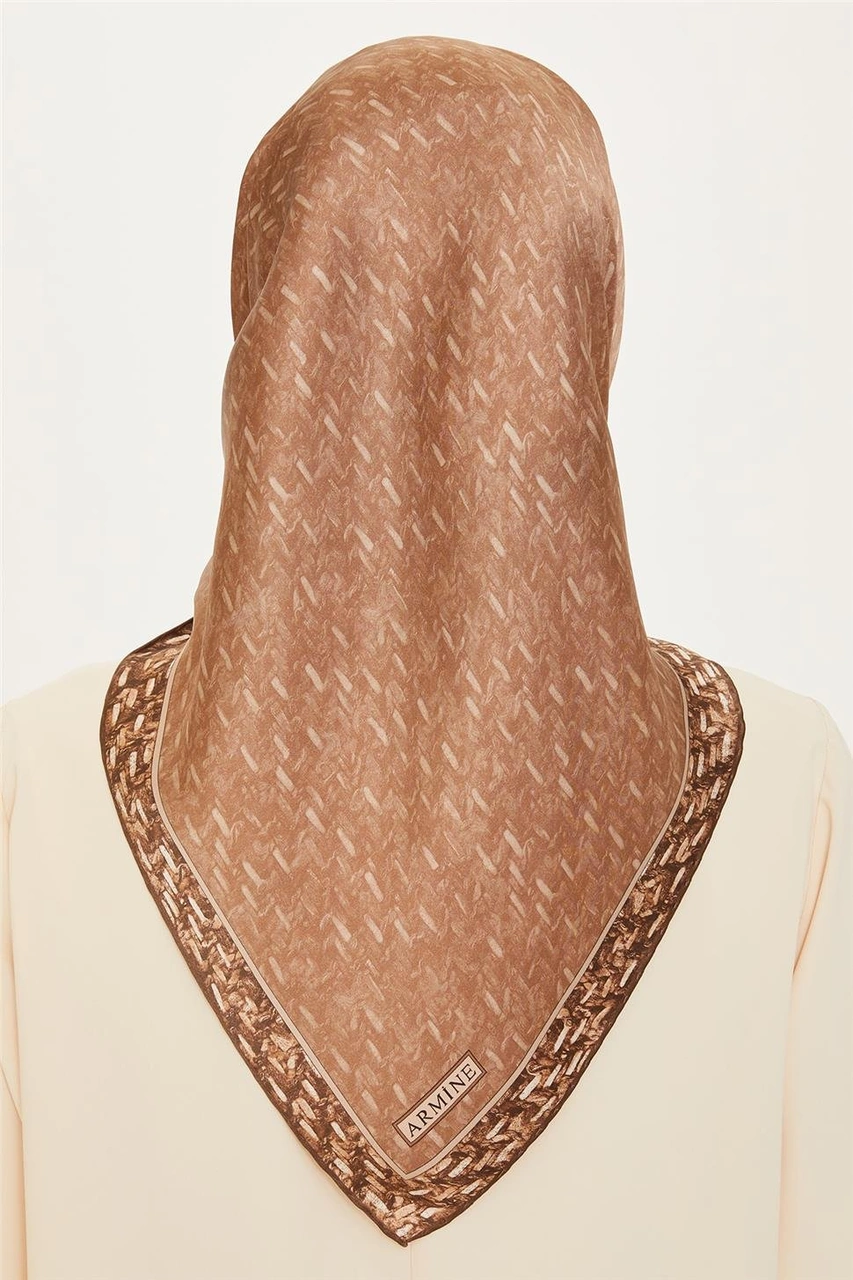 Armine Klasik Desenli Twill Saf İpek Eşarp 9230d 01 Camel